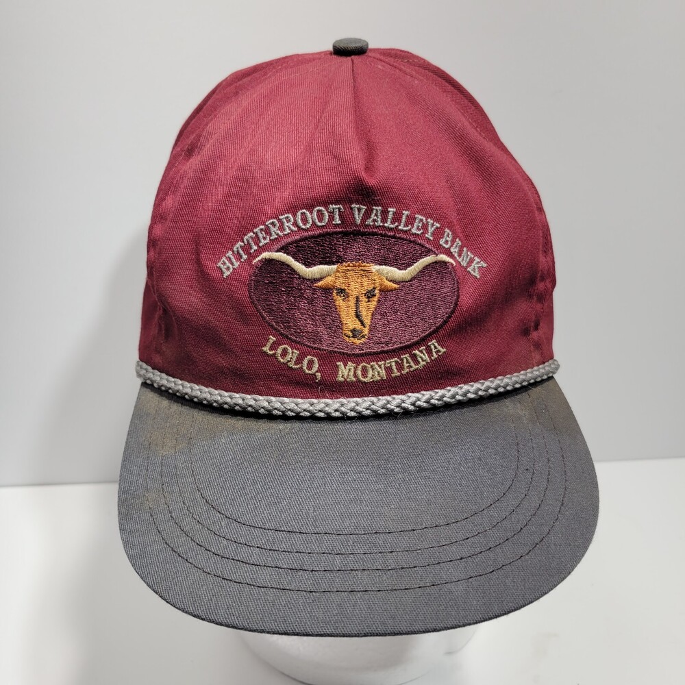 Stitches Hat Cap Strapback Black Burgundy Baseball Bitterroot Valley Bank Mens